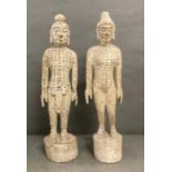 A Pair of Antique carved acupuncture dolls 64 cm in height