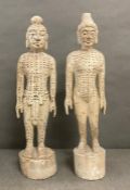 A Pair of Antique carved acupuncture dolls 64 cm in height