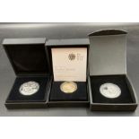 A selection of three Royal Mint Silver coins to include 2009 Charles Darwin £2 silver proof coin,