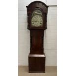 A Mahogany Longcase clock, white dial painted with a country scene, dome top.