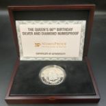 The Queen's 90th Birthday Silver and Diamond Numisproof coin 361/495 2oz silver coin