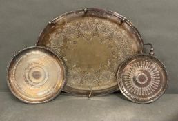 A silver plate tray and two dishes