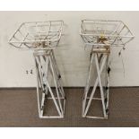 A pair of white painted metal plant stands (H69cm)