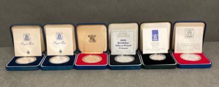 A Selection of six silver coins, Two 1977 Silver Jubilee Crowns, Two Royal wedding Charles and Diana