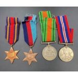 Four WWII Medals to include Defence, War, 1939-45 Star and the Burma Star