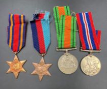 Four WWII Medals to include Defence, War, 1939-45 Star and the Burma Star