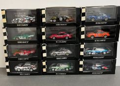 Twelve boxed Porsche rally cars by Minichamps, Daytona, Le Mans etc, various years