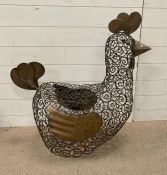 A metal work garden seat in the form of a cockerel (88cm x 88cm)