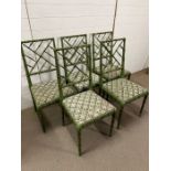 Five lacquered Chinese Chippendale style, faux bamboo chairs
