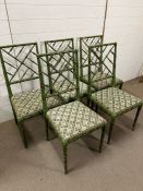 Five lacquered Chinese Chippendale style, faux bamboo chairs