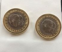 A pair of Zegg & Cerlati of Monte Carlo 750 gold cuff links with inset coin Prince Rainier and