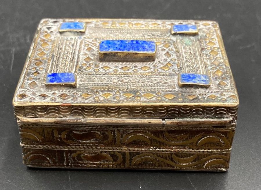 A pair of white metal boxes with Lapis Lazuli decoration. - Image 2 of 4