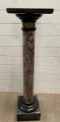 A red veined central marble column with black marble top and bottom (H114cm Sq29cm)