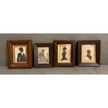 A selection of three framed miniatures and a small print of a vintage scene