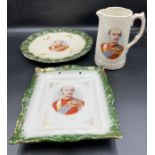 Three commemorative ware plates and jug of Lieutenant, General Sir George White VC of the Bora War