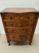 A bur walnut Queen Anne style chest with serpentine front (H106cm W77cm D46cm)