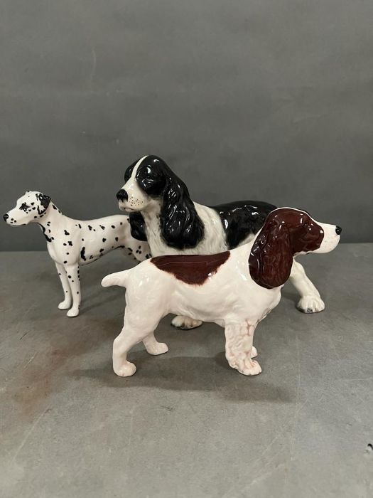 Three Beswick ceramic dogs to include spaniels (H18cm tallest)