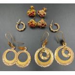 A selection of five pairs of 9ct gold earrings, various settings and styles (20.7g)