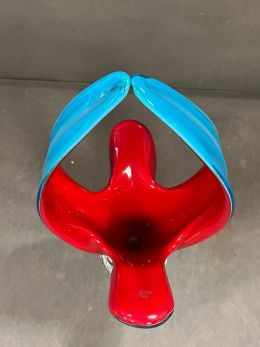 1970's vintage Murano glass azure, red with metal base, bohemian piece (H45cm) - Image 5 of 6