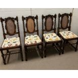 Four cane back dining chairs with barley twist supports (H90cm W178cm D48cm)