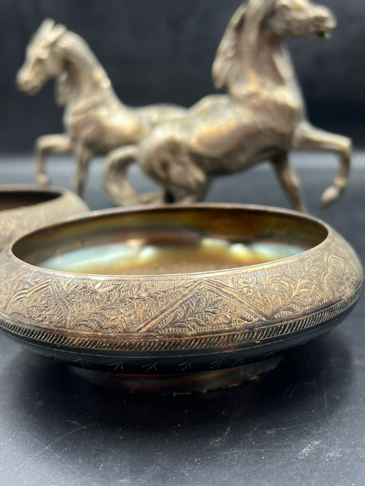 Two prancing horse and two white metal Indian bowls - Image 3 of 7