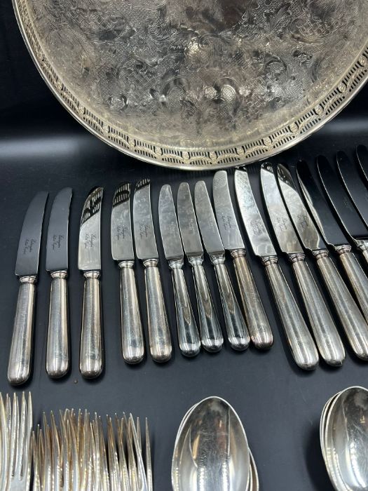 A large selection of silver plate cutlery and tray - Image 3 of 7