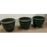Three green garden pots