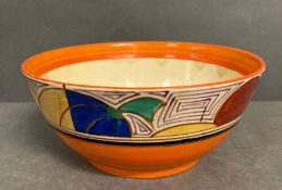 A Clarice Cliff Fantasque pattern bowl 17.5cm diameter