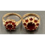 Two 9ct gold and garnet rings (8.3g) (Size O and M)