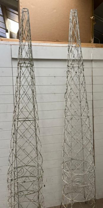 A pair of metal plant support frames (H290cm Dia 47cm)
