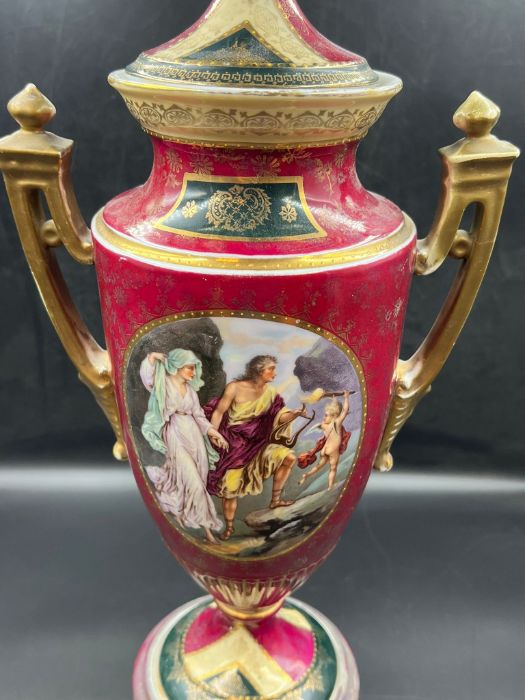A gilt porcelain covered vase with painted scenes to side - Image 5 of 9