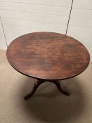 George III mahogany tilt top table on out splayed legs (H70cm Dia90cm)