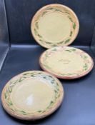 Three Rustic Swedish earthenware folk art plates, one from Trelleborg dated 1899