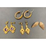 Four pairs of 14ct yellow gold earrings with various settings and styles (19g)