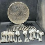 A large selection of silver plate cutlery and tray