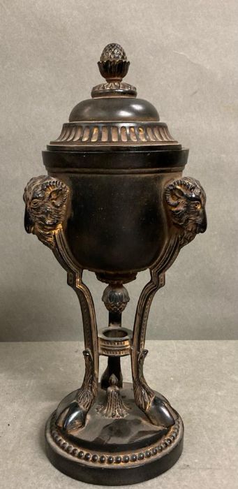 A selection of three candlesticks and a candle stick urn with cloven feet - Image 4 of 5