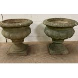 A pair of reclaimed urns on square bases