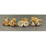 A selection of three pairs of gold set stud earrings
