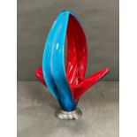 1970's vintage Murano glass azure, red with metal base, bohemian piece (H45cm)