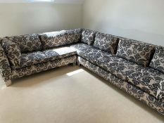 A Designers Guild floral pattern corner sofa, 252cm x 330cm L x 89 x H 80 x SH 40