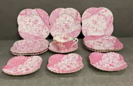 A selection of Wileman and Co, pink dolly varden ceramics to include saucers, cup and saucers and