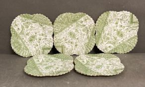 Five Wileman and Co green Dolly Varden tea plates