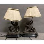 Two bedside lamps depicting young hunting boys AF