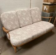Three seater Ercol blonde sofa with cushions