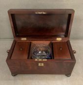 A Late Georgian Tea Caddy, with glass bowl (chip to base of bowl)