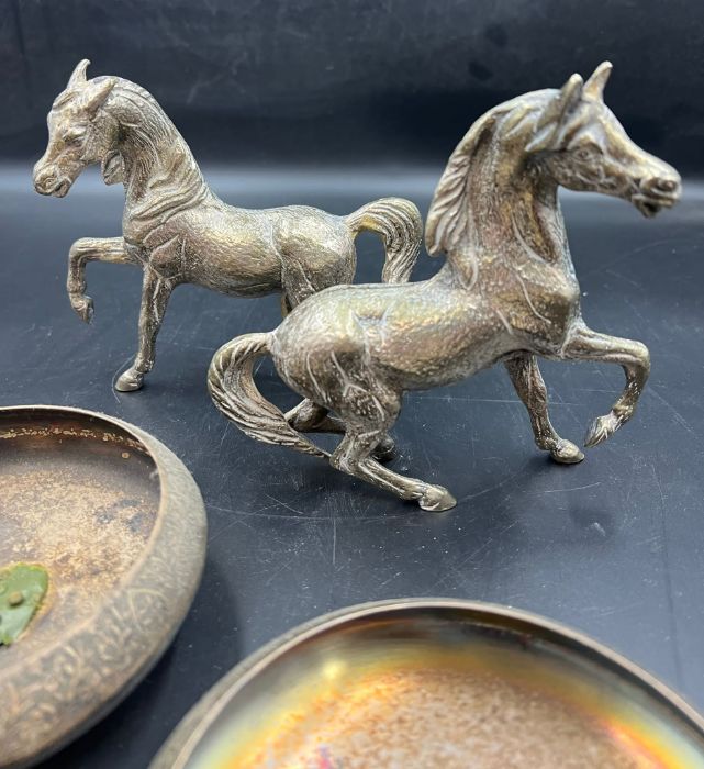 Two prancing horse and two white metal Indian bowls - Image 2 of 7