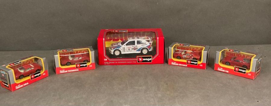 A selection of five Burago diecasts to include Ferrari.