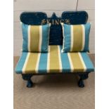 A painted bench seat with the words "King" on the back, on ball and claw feet (H77cm W76cm D50cm