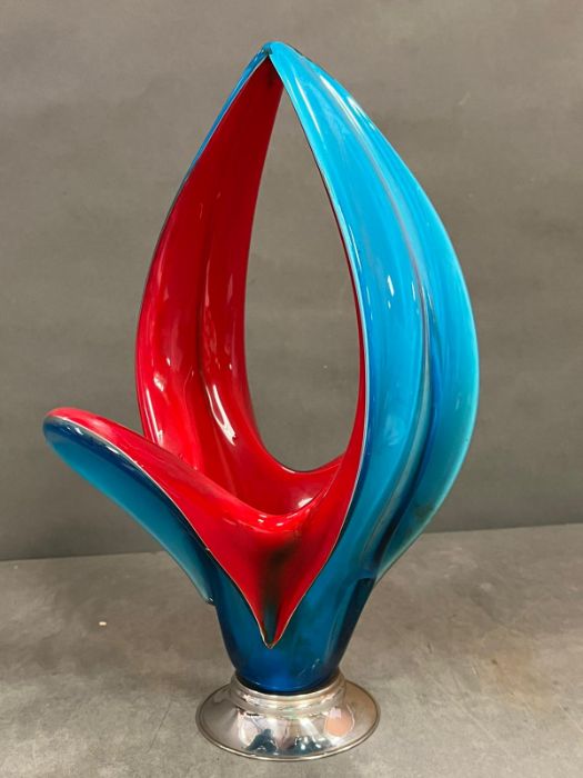 1970's vintage Murano glass azure, red with metal base, bohemian piece (H45cm) - Image 6 of 6