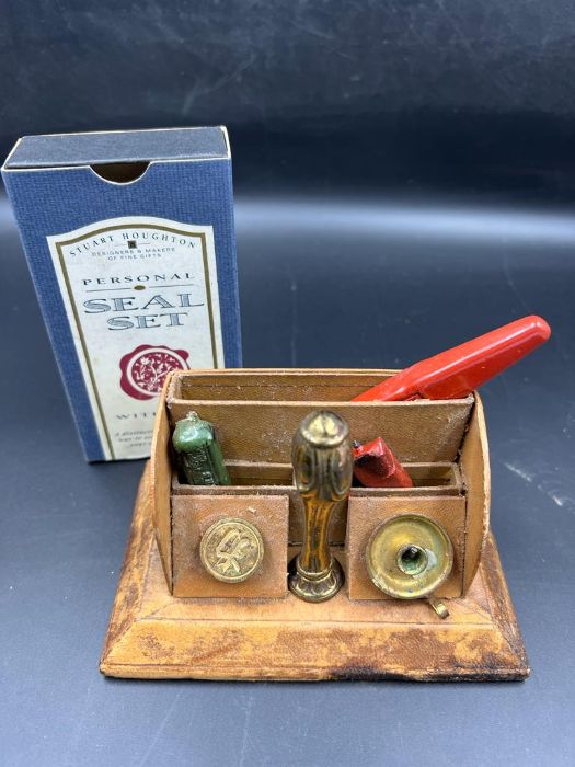 A brass seal set with stamper and wax in a desk top display - Image 2 of 4